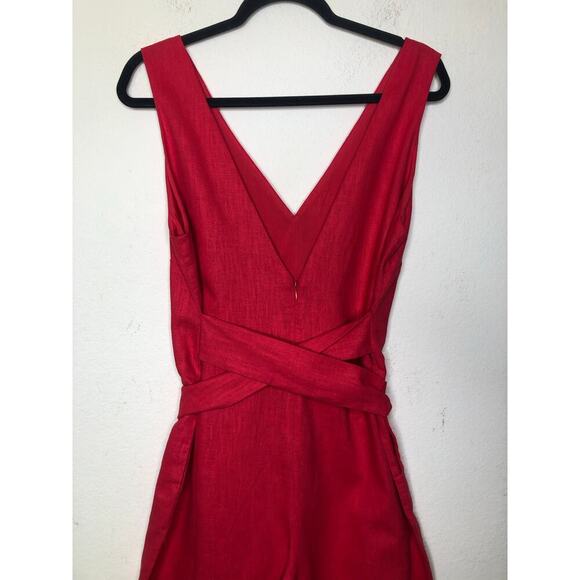 LPA Revolve Jumpsuit Large Red Linen Blend V-Neck Wide Leg Belted Boho Casual - Picture 6 of 15